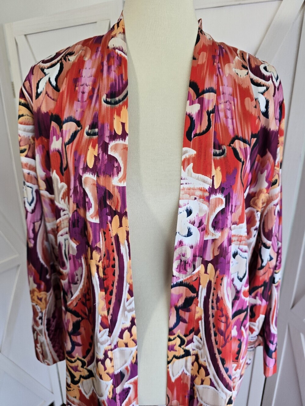 Chico's Multicolor Boho Paisley Duster, Cardigan, Kimono 3/4 Sleeve - Picture 4 of 12